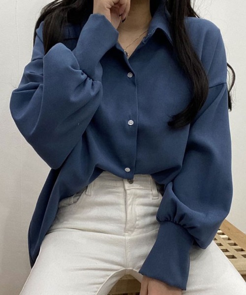 VIVID LADY(ビビッドレディー)の「ボリューム袖シャツブラウス バルーン袖ブラウス 韓国ファッション(シャツ/ブラウス・レディース・イエロー/パープル/ベージュ/スカイブルー/アイボリー/ブラック/ワインレッド・FREE)」の13枚目の写真