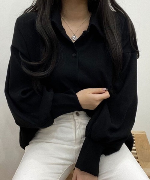 セール】ボリューム袖シャツブラウス バルーン袖ブラウス 韓国