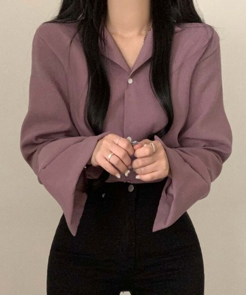 VIVID LADY(ビビッドレディー)の「ボリューム袖シャツブラウス バルーン袖ブラウス 韓国ファッション(シャツ/ブラウス・レディース・イエロー/パープル/ベージュ/スカイブルー/アイボリー/ブラック/ワインレッド・FREE)」の20枚目の写真