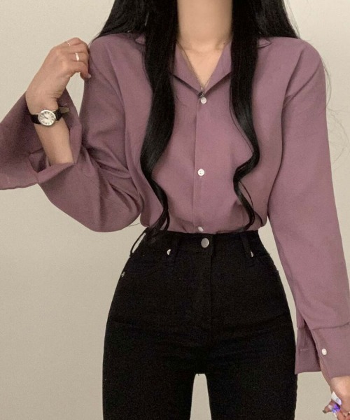 VIVID LADY(ビビッドレディー)の「ボリューム袖シャツブラウス バルーン袖ブラウス 韓国ファッション(シャツ/ブラウス・レディース・イエロー/パープル/ベージュ/スカイブルー/アイボリー/ブラック/ワインレッド・FREE)」の22枚目の写真