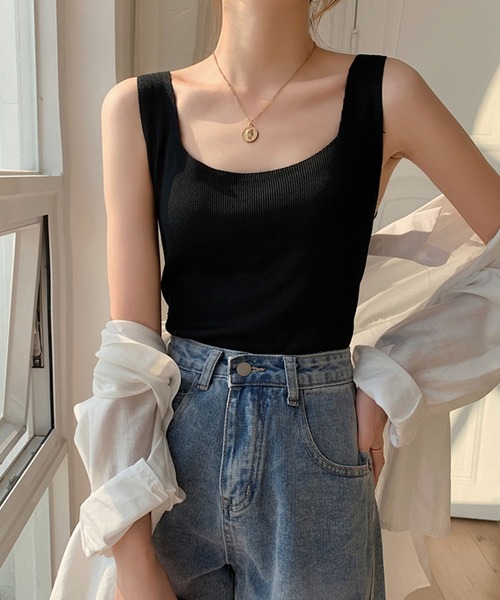 MILAE（ミレ）の「スクエアネックリブ編みタンクトップ（タンクトップ・レディース・ホワイト/ライトグリーン/イエロー/ブラック/ライトピンク/ライトベージュ/サックスブルー・FREE）」の11枚目の写真