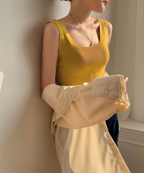 MILAE（ミレ）の「スクエアネックリブ編みタンクトップ（タンクトップ・レディース・ホワイト/ライトグリーン/イエロー/ブラック/ライトピンク/ライトベージュ/サックスブルー・FREE）」の20枚目の写真