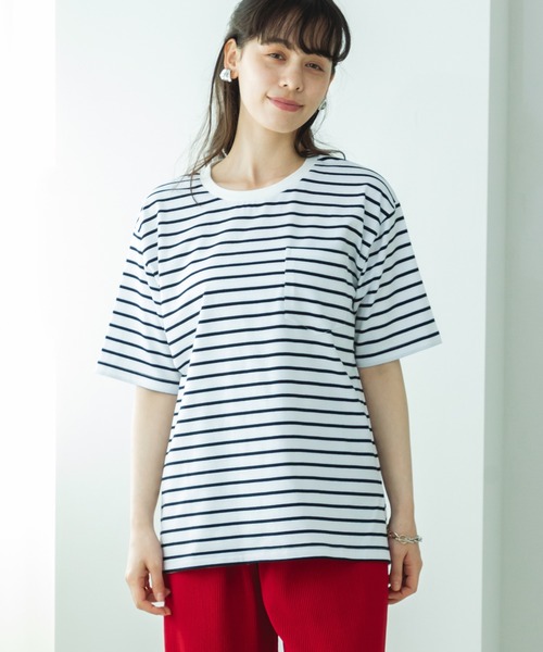 pairmanon(ペアマノン)の「【リンクコーデ】【大人ユニセックス】胸ポケット ビッグシルエット 半袖Tシャツ(Tシャツ/カットソー・レディース・オリーブ/ブラック/パープル/ライトブルー/ホワイト/ブラック系その他/ホワイト系その他/ライトピンク/ライトグリーン/ブルー/ライトベージュ・S/M/L)」の3枚目の写真