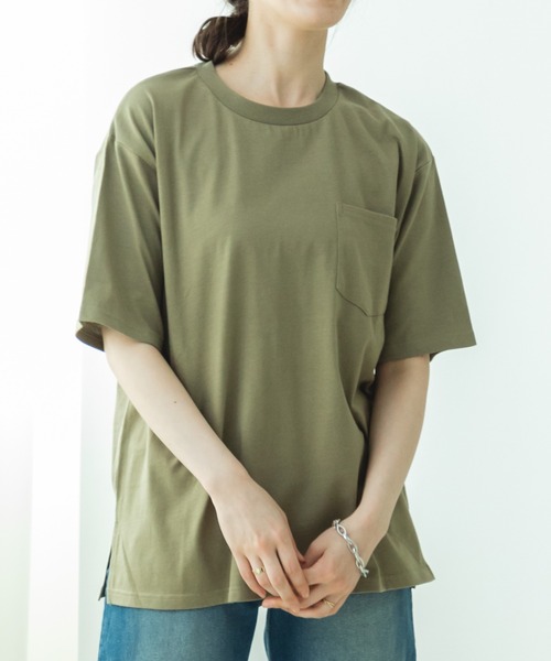 pairmanon(ペアマノン)の「【リンクコーデ】【大人ユニセックス】胸ポケット ビッグシルエット 半袖Tシャツ(Tシャツ/カットソー・レディース・オリーブ/ブラック/パープル/ライトブルー/ホワイト/ブラック系その他/ホワイト系その他/ライトピンク/ライトグリーン/ブルー/ライトベージュ・S/M/L)」の7枚目の写真