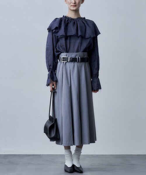 Firsthand（ファーストハンド）の「Firsthand/ファーストハンド タックプリーツフレアスカート（スカート・レディース・ブラック/チャコールグレー・MEDIUM/SMALL）」の3枚目の写真