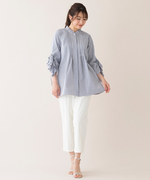 Rose Tiara（ローズティアラ）の「ギャザースリーブストライプブラウス（シャツ/ブラウス・レディース・ネイビー/ブルー・46/42/38）」の5枚目の写真