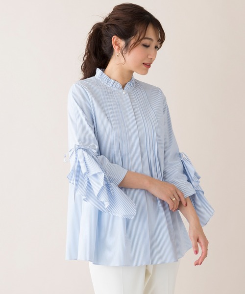 Rose Tiara（ローズティアラ）の「ギャザースリーブストライプブラウス（シャツ/ブラウス・レディース・ネイビー/ブルー・46/42/38）」の8枚目の写真