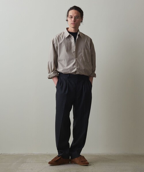 Steven Alan（スティーブンアラン）の「＜Steven Alan＞ 60/- コンパクトヤーン ストライプ レギュラーカラー シャツ -LOOSE（シャツ/ブラウス・メンズ・グレー/ブラウン・S/M/L/XL）」の4枚目の写真