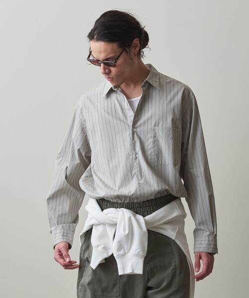 Steven Alan（スティーブンアラン）の「＜Steven Alan＞ 60/- コンパクトヤーン ストライプ レギュラーカラー シャツ -LOOSE（シャツ/ブラウス・メンズ・グレー/ブラウン・S/M/L/XL）」の6枚目の写真