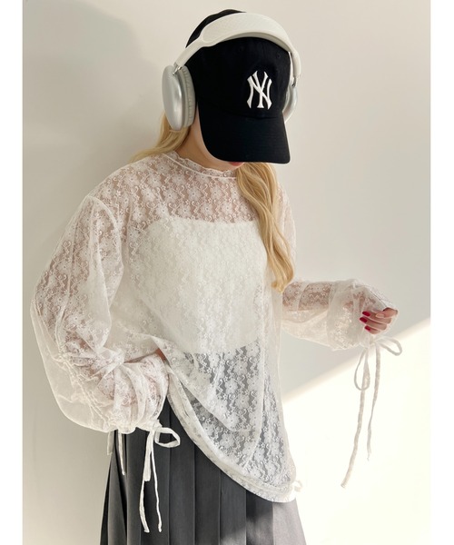 WC（ダブル シー）の「ドロストデザインレーストップス（Tシャツ/カットソー・レディース・ホワイト/ブラック・FREE）」の2枚目の写真