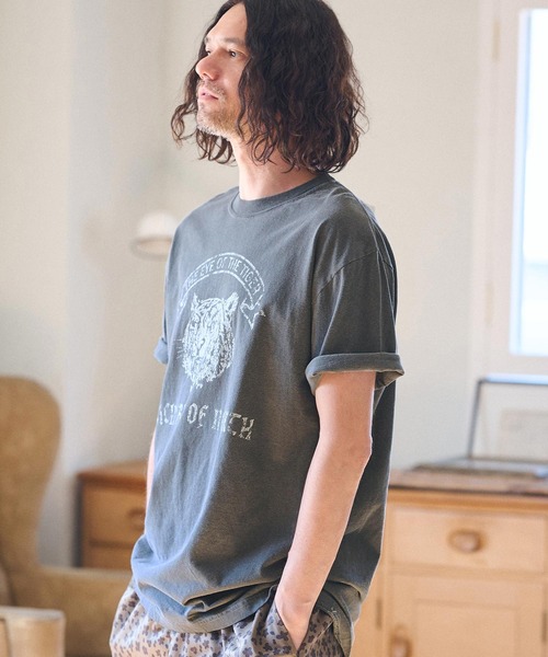 CAMBIO（カンビオ）の「mt8927- ヴィンテージ風Tシャツ（Tiger）（Tシャツ/カットソー・メンズ・ブラック/オフホワイト/イエロー・S/M/L/XL）」の5枚目の写真