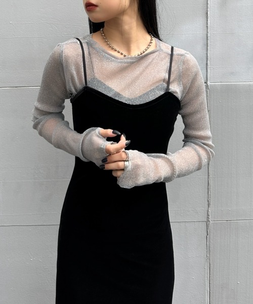 LVEU.(ラブユ.)の「【LVEU.】クルーネックラメシアートップス / トップス シアー シースルー ラメ クルーネック プルオーバー レイヤード ブラック グレー(Tシャツ/カットソー・レディース・ブラック/グレー・FREE)」の18枚目の写真