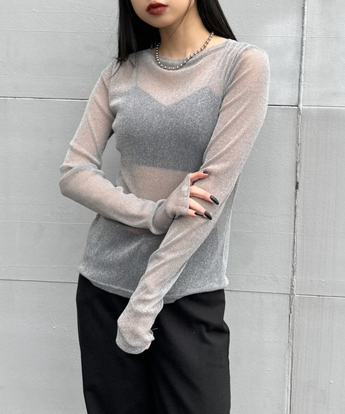 LVEU.(ラブユ.)の「【LVEU.】クルーネックラメシアートップス / トップス シアー シースルー ラメ クルーネック プルオーバー レイヤード ブラック グレー(Tシャツ/カットソー・レディース・ブラック/グレー・FREE)」の22枚目の写真