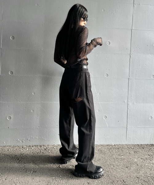LVEU.(ラブユ.)の「【LVEU.】クルーネックラメシアートップス / トップス シアー シースルー ラメ クルーネック プルオーバー レイヤード ブラック グレー(Tシャツ/カットソー・レディース・ブラック/グレー・FREE)」の6枚目の写真