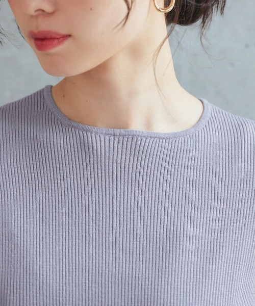 RUIRUE BOUTIQUE(ルイルエブティック)の「洗える UVカット | 選べるデザイン バック釦 フレンチリブサマーニット半袖(Bタイプ/パール釦) | ハイネック トップス リブニット ベーシック シンプル パール(ニット/セーター・レディース・ライトグレー/ブラック/アイボリー/ブルー・M/L)」の11枚目の写真