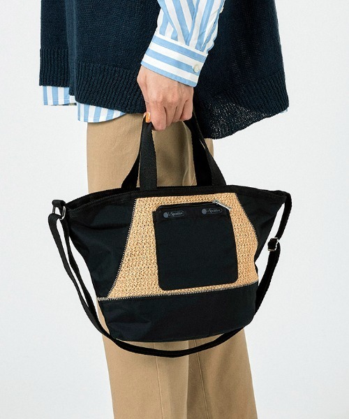 【ほぼ新品】LeSportsac レスポートサック★ラフィアトート かごバッグ BUCKET TOTEラフィアゼブラ（トートバッグ）｜LeSportsac
