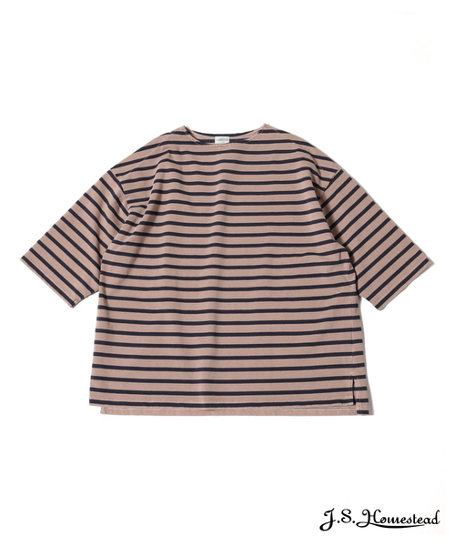 JOURNAL STANDARD J.S HOMESTEAD(ジャーナルスタンダードホームステッド)の「【J.S.Homestead】PIGMENT BORDER BOATNECK TEE(Tシャツ/カットソー・メンズ・キャメル/ブルー系その他/グレー・MEDIUM/LARGE)」の1枚目の写真