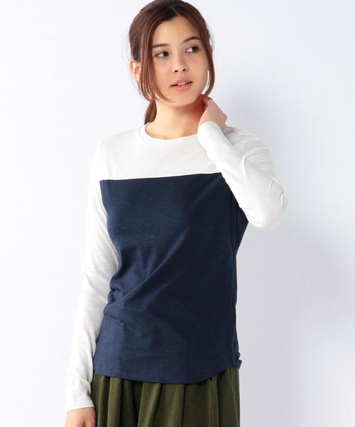 coen(コーエン)の「コットンモダール配色ロングスリーブTシャツ(Tシャツ/カットソー・レディース・オリーブ/ネイビー・MEDIUM/LARGE)」の1枚目の写真