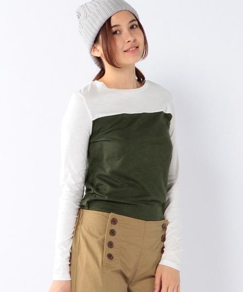 coen(コーエン)の「コットンモダール配色ロングスリーブTシャツ(Tシャツ/カットソー・レディース・オリーブ/ネイビー・MEDIUM/LARGE)」の2枚目の写真