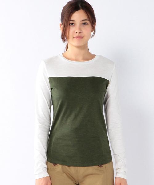 coen(コーエン)の「コットンモダール配色ロングスリーブTシャツ(Tシャツ/カットソー・レディース・オリーブ/ネイビー・MEDIUM/LARGE)」の4枚目の写真
