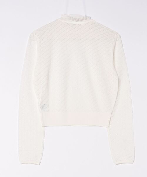 TITE IN THE STORE（ティテ　インザ　ストア）の「ダイヤ柄フリルネックニット（ニット/セーター・レディース・ブラック/オフホワイト・FREE）」の3枚目の写真