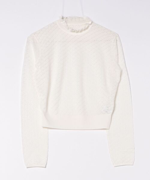 TITE IN THE STORE（ティテ　インザ　ストア）の「ダイヤ柄フリルネックニット（ニット/セーター・レディース・ブラック/オフホワイト・FREE）」の22枚目の写真