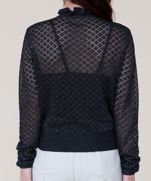 TITE IN THE STORE（ティテ　インザ　ストア）の「ダイヤ柄フリルネックニット（ニット/セーター・レディース・ブラック/オフホワイト・FREE）」の20枚目の写真