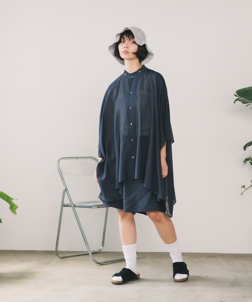 SEVEN BY SEVEN（セブンバイセブン）の「SEVEN BY SEVEN/セブン STAND COLLAR SHEER PONCHO SHIRTS シャツ（シャツ/ブラウス・メンズ・ブラック・L/M）」の7枚目の写真