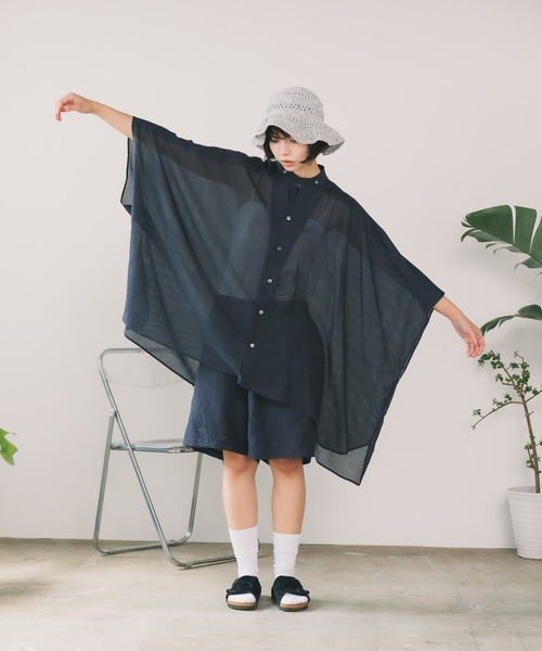 SEVEN BY SEVEN（セブンバイセブン）の「SEVEN BY SEVEN/セブン STAND COLLAR SHEER PONCHO SHIRTS シャツ（シャツ/ブラウス・メンズ・ブラック・L/M）」の8枚目の写真