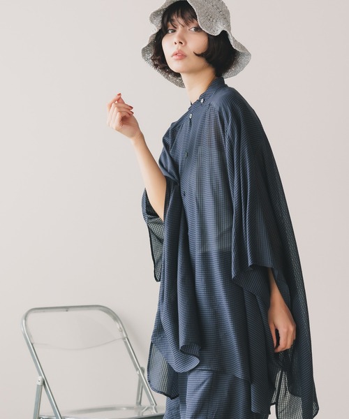SEVEN BY SEVEN（セブンバイセブン）の「SEVEN BY SEVEN/セブン STAND COLLAR SHEER PONCHO SHIRTS シャツ（シャツ/ブラウス・メンズ・ブラック・L/M）」の3枚目の写真