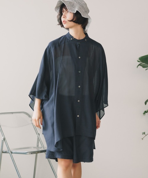 SEVEN BY SEVEN（セブンバイセブン）の「SEVEN BY SEVEN/セブン STAND COLLAR SHEER PONCHO SHIRTS シャツ（シャツ/ブラウス・メンズ・ブラック・L/M）」の4枚目の写真
