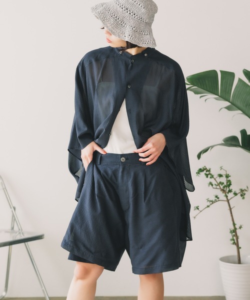 SEVEN BY SEVEN（セブンバイセブン）の「SEVEN BY SEVEN/セブン STAND COLLAR SHEER PONCHO SHIRTS シャツ（シャツ/ブラウス・メンズ・ブラック・L/M）」の5枚目の写真