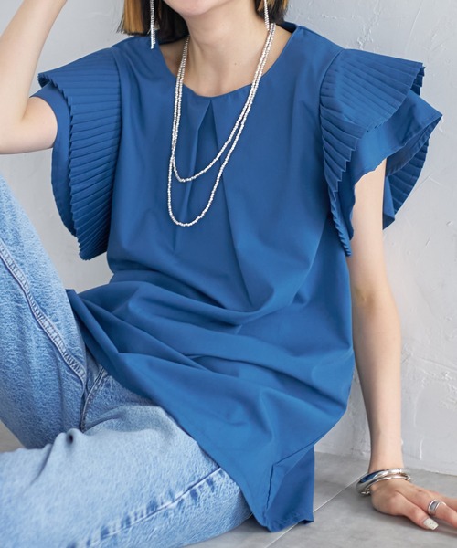 each（イーチ）の「プリーツスリーブタックプラウス（シャツ/ブラウス・レディース・ホワイト/グレー/ブルー/ピンク/グリーン/オレンジ/ブラック/カーキ/ライトベージュ/ネイビー/モカ/ライトパープル/ライトグリーン/ライトブルー/ライトイエロー・FREE）」の12枚目の写真