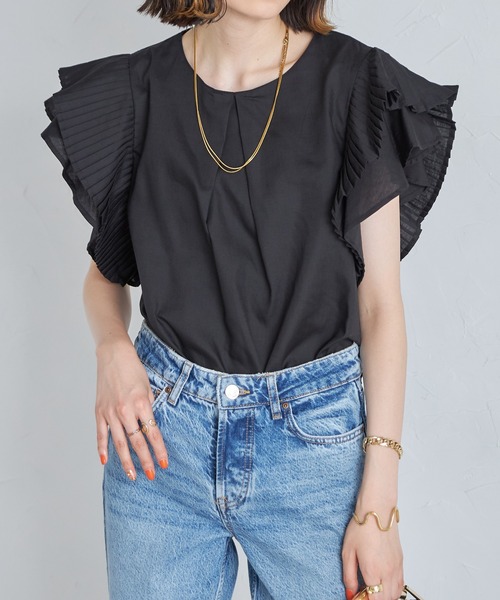 each（イーチ）の「プリーツスリーブタックプラウス（シャツ/ブラウス・レディース・ホワイト/グレー/ブルー/ピンク/グリーン/オレンジ/ブラック/カーキ/ライトベージュ/ネイビー/モカ/ライトパープル/ライトグリーン/ライトブルー/ライトイエロー・FREE）」の3枚目の写真