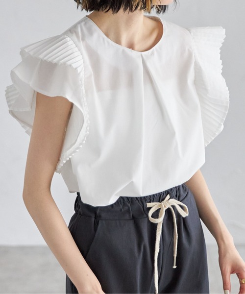 each（イーチ）の「プリーツスリーブタックプラウス（シャツ/ブラウス・レディース・ホワイト/グレー/ブルー/ピンク/グリーン/オレンジ/ブラック/カーキ/ライトベージュ/ネイビー/モカ/ライトパープル/ライトグリーン/ライトブルー/ライトイエロー・FREE）」の16枚目の写真