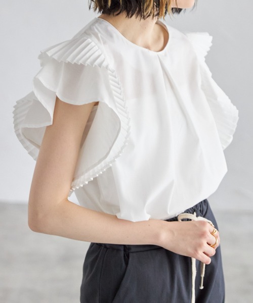 each（イーチ）の「プリーツスリーブタックプラウス（シャツ/ブラウス・レディース・ホワイト/グレー/ブルー/ピンク/グリーン/オレンジ/ブラック/カーキ/ライトベージュ/ネイビー/モカ/ライトパープル/ライトグリーン/ライトブルー/ライトイエロー・FREE）」の18枚目の写真