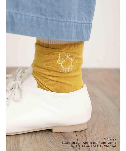 Samansa Mos2（サマンサ モスモス）の「【Disney】くまのプーさん/刺繍配色ソックス（ソックス/靴下・レディース・イエロー/チャコールグレー/キナリ・F）」の4枚目の写真