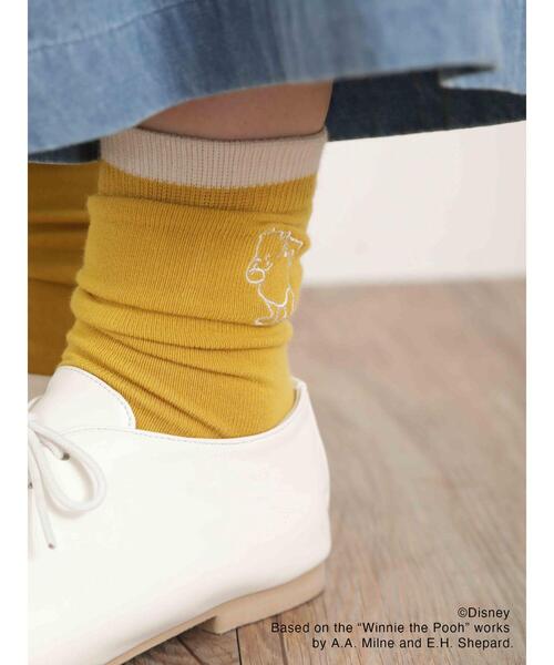 Samansa Mos2（サマンサ モスモス）の「【Disney】くまのプーさん/刺繍配色ソックス（ソックス/靴下・レディース・イエロー/チャコールグレー/キナリ・F）」の6枚目の写真