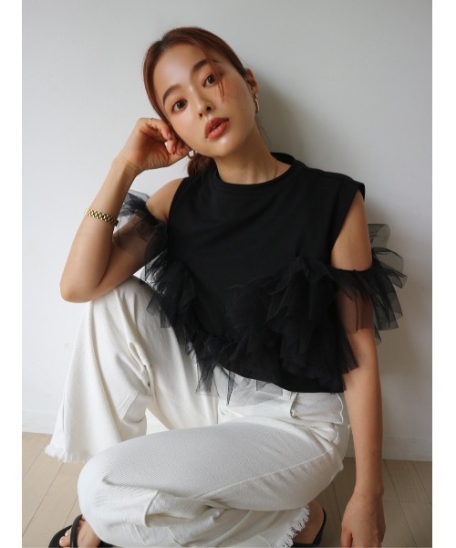 TRUNC（トランクエイティーエイト）の「Sleeveless Tulle Tee（Tシャツ/カットソー・レディース・アイボリー/ブラック・FREE）」の2枚目の写真