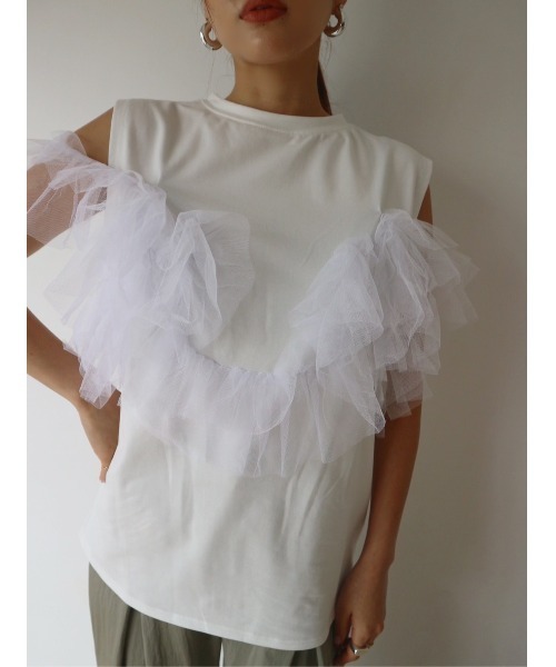 TRUNC（トランクエイティーエイト）の「Sleeveless Tulle Tee（Tシャツ/カットソー・レディース・アイボリー/ブラック・FREE）」の20枚目の写真