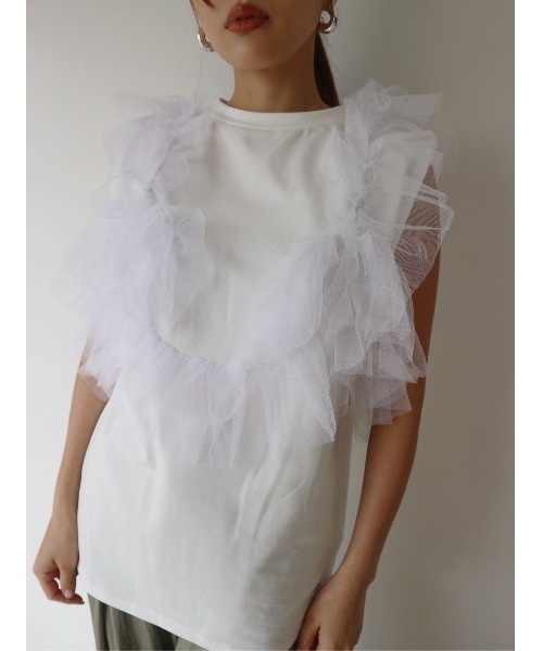 TRUNC（トランクエイティーエイト）の「Sleeveless Tulle Tee（Tシャツ/カットソー・レディース・アイボリー/ブラック・FREE）」の21枚目の写真