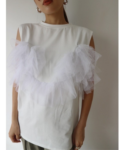 TRUNC（トランクエイティーエイト）の「Sleeveless Tulle Tee（Tシャツ/カットソー・レディース・アイボリー/ブラック・FREE）」の22枚目の写真