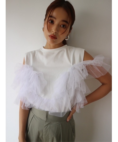 TRUNC（トランクエイティーエイト）の「Sleeveless Tulle Tee（Tシャツ/カットソー・レディース・アイボリー/ブラック・FREE）」の19枚目の写真