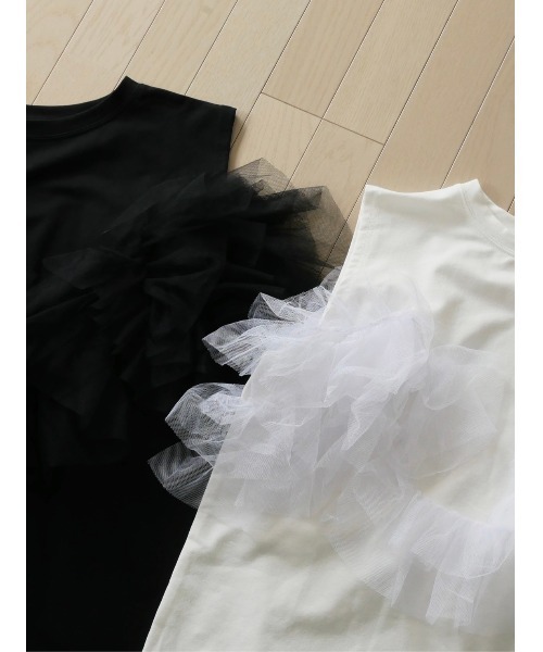 TRUNC（トランクエイティーエイト）の「Sleeveless Tulle Tee（Tシャツ/カットソー・レディース・アイボリー/ブラック・FREE）」の17枚目の写真
