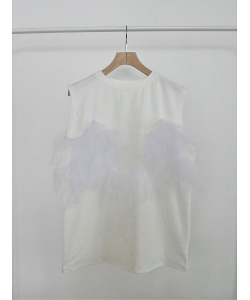 TRUNC（トランクエイティーエイト）の「Sleeveless Tulle Tee（Tシャツ/カットソー・レディース・アイボリー/ブラック・FREE）」の12枚目の写真