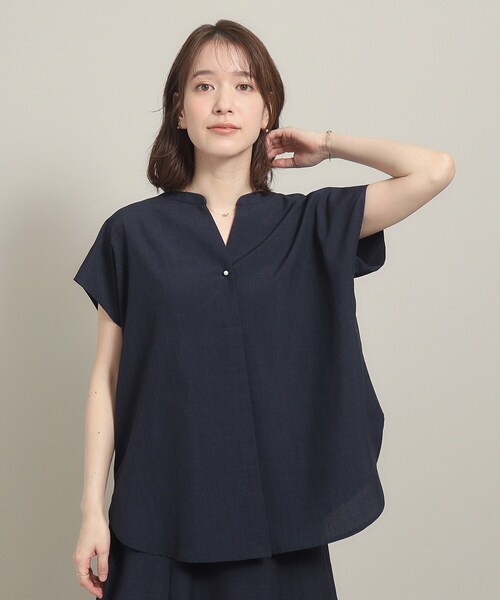 ITS'DEMO(イッツデモ)の「◆【UV/洗える/吸水速乾/冷感/イージーアイロン/通勤】麻調合繊スキッパーブラウス(シャツ/ブラウス・レディース・ベージュ/パープル/ブルー/ネイビー・38/40)」の3枚目の写真