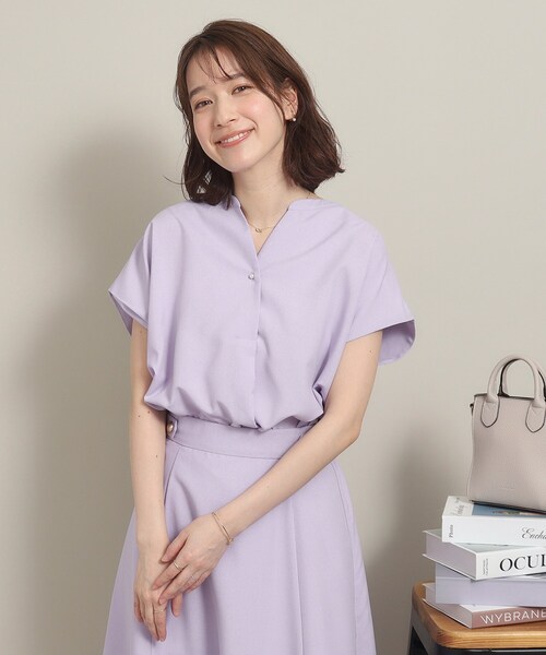 ITS'DEMO(イッツデモ)の「◆【UV/洗える/吸水速乾/冷感/イージーアイロン/通勤】麻調合繊スキッパーブラウス(シャツ/ブラウス・レディース・ベージュ/パープル/ブルー/ネイビー・38/40)」の14枚目の写真