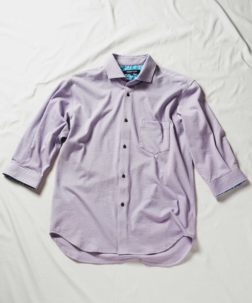 【セール】ストライプサッカー七分袖ワイドカラーシャツ（シャツ/ブラウス）｜UNION STATION（ユニオンステーション）