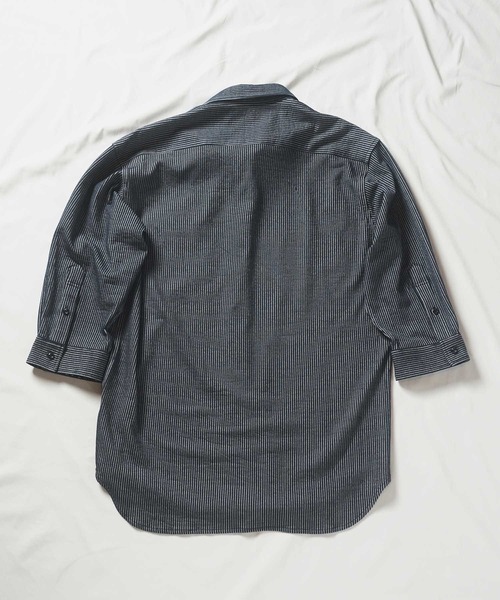 【セール】ストライプサッカー七分袖ワイドカラーシャツ（シャツ/ブラウス）｜UNION STATION（ユニオンステーション）