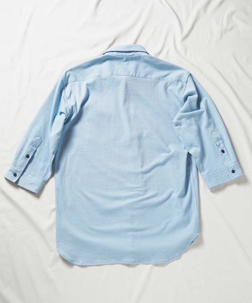 【セール】ストライプサッカー七分袖ワイドカラーシャツ（シャツ/ブラウス）｜UNION STATION（ユニオンステーション）